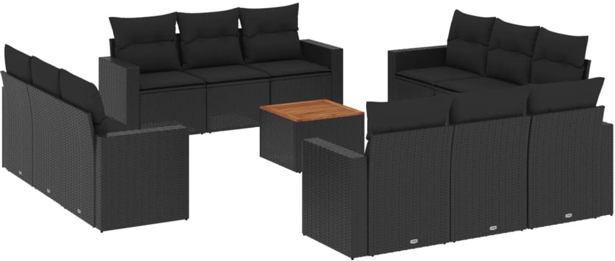 The Living Store 13-delige Loungeset met kussens poly rattan zwart - Loungeset - Tuinlounge - Lounge Set - Buitendecoratie - Outdoor Furniture