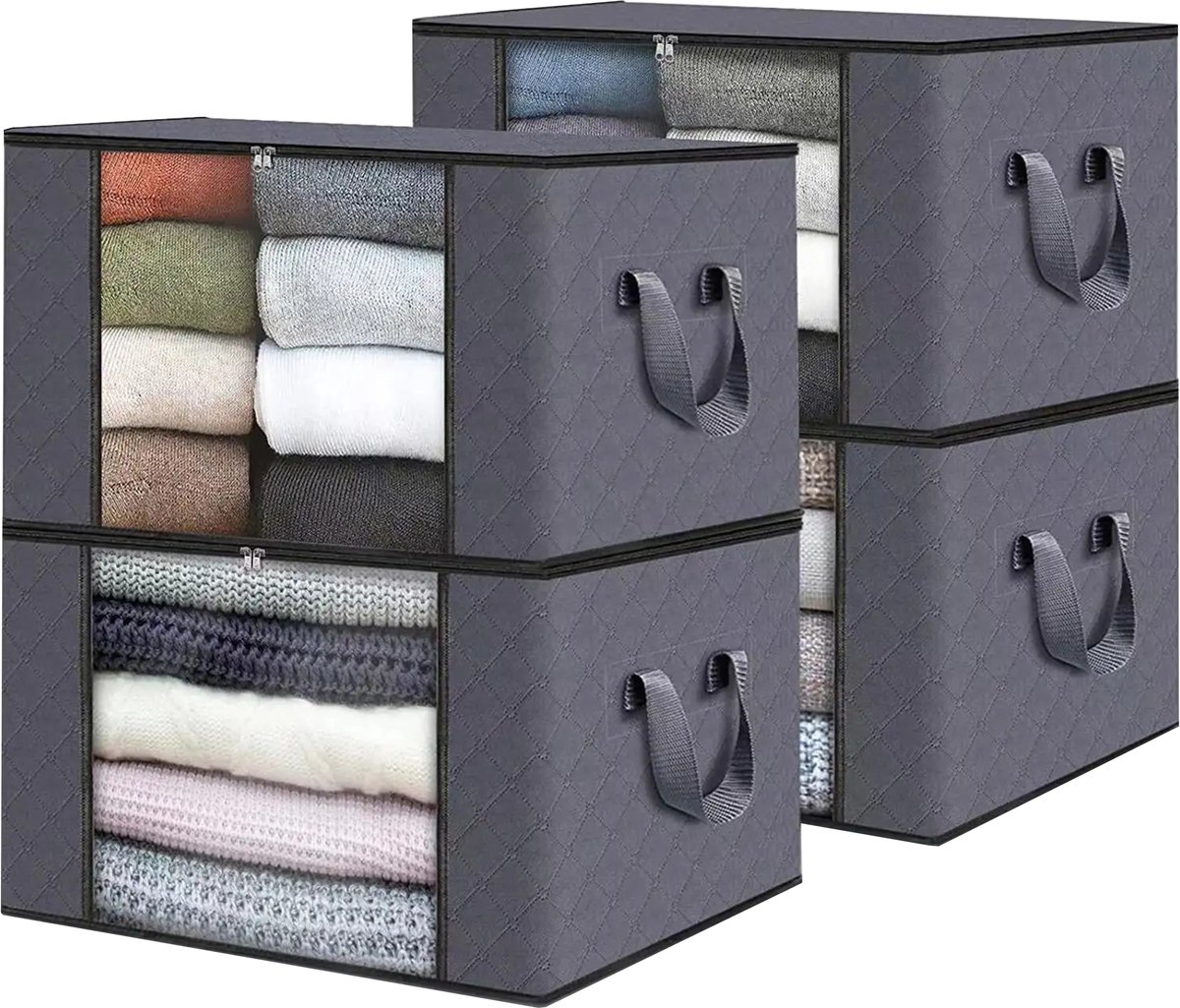 DIVERZA Opbergtas met rits 4 stuks – Opbergtas voor kleding – 60 x 40 x 35 cm – Opbergzak Organizer – Opvouwbaar – 4 Stuks