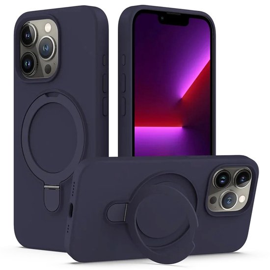 Étui en Siliconen avec béquille et support - Étui antichoc MagSafe Convient pour : iPhone 15 Pro - Blauw