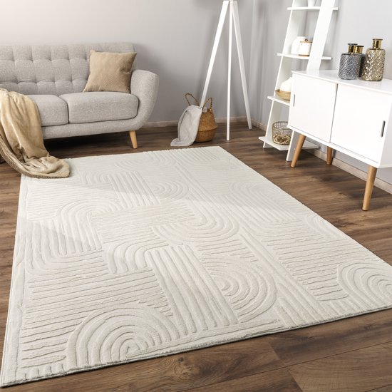 Tapis à poils ras Flycarpets Lely - Japandi - Crème
