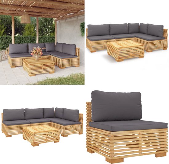 vidaXL 5-delige Loungeset met kussens massief teakhout - Loungeset - Loungesets - Loungeset Voor De Tuin - Loungeset Voor Terras