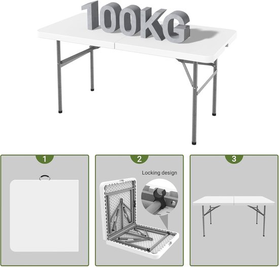 Klaptafel voor camping tuintafel van HDPE poten grijs gelamineerd staal 122 x 61 cm transporttafel voor BBQ picknick camping - inklapbaar - Lichtgewicht - Draagbaar camping table van Merkloos — afbeelding 5
