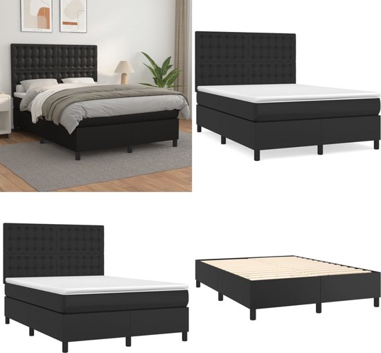 vidaXL Boxspring met matras kunstleer zwart 140x190 cm - Boxspring - Boxsprings - Bed - Slaapmeubel