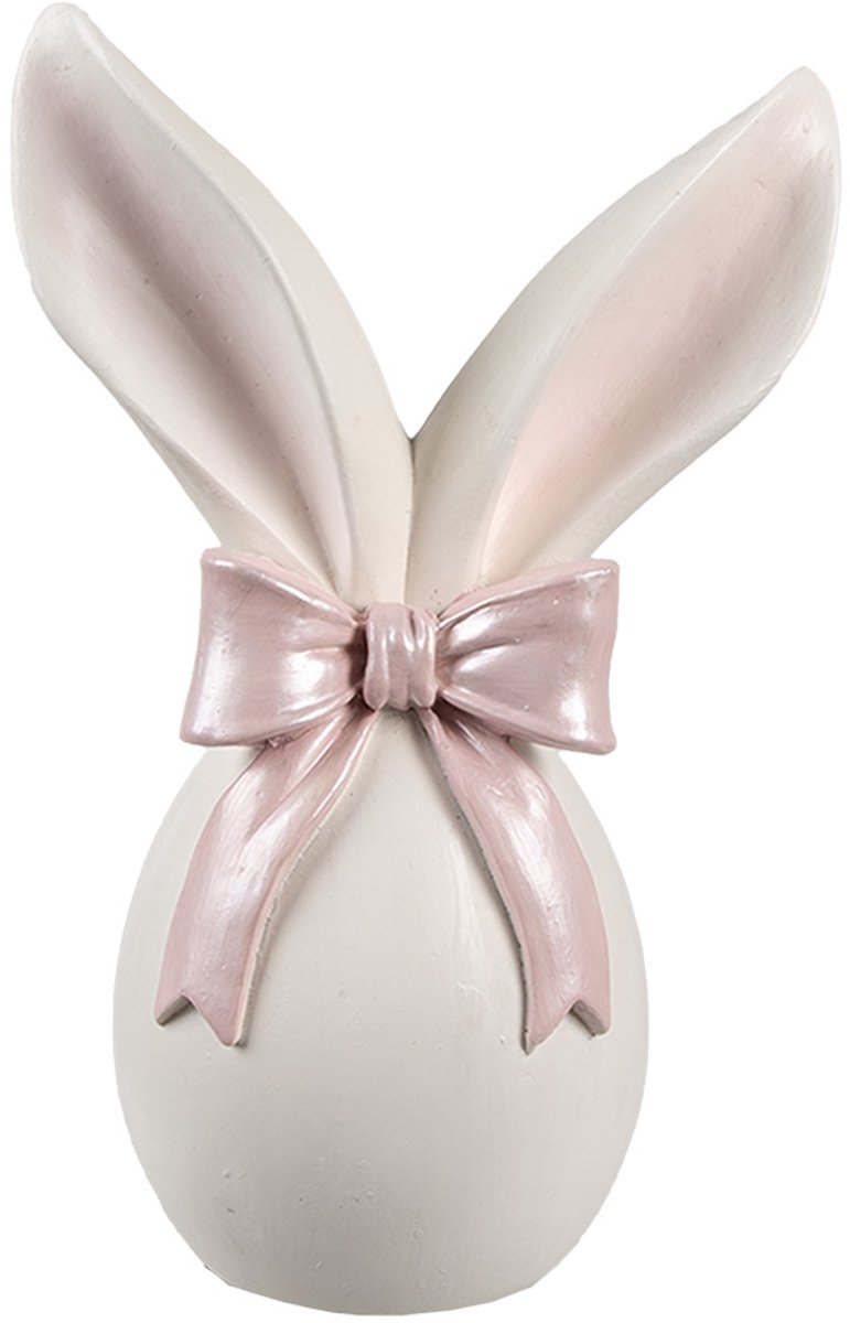 Clayre & Eef Decoratie Beeld Konijn 12x8x18 Cm Wit Roze Kunststof