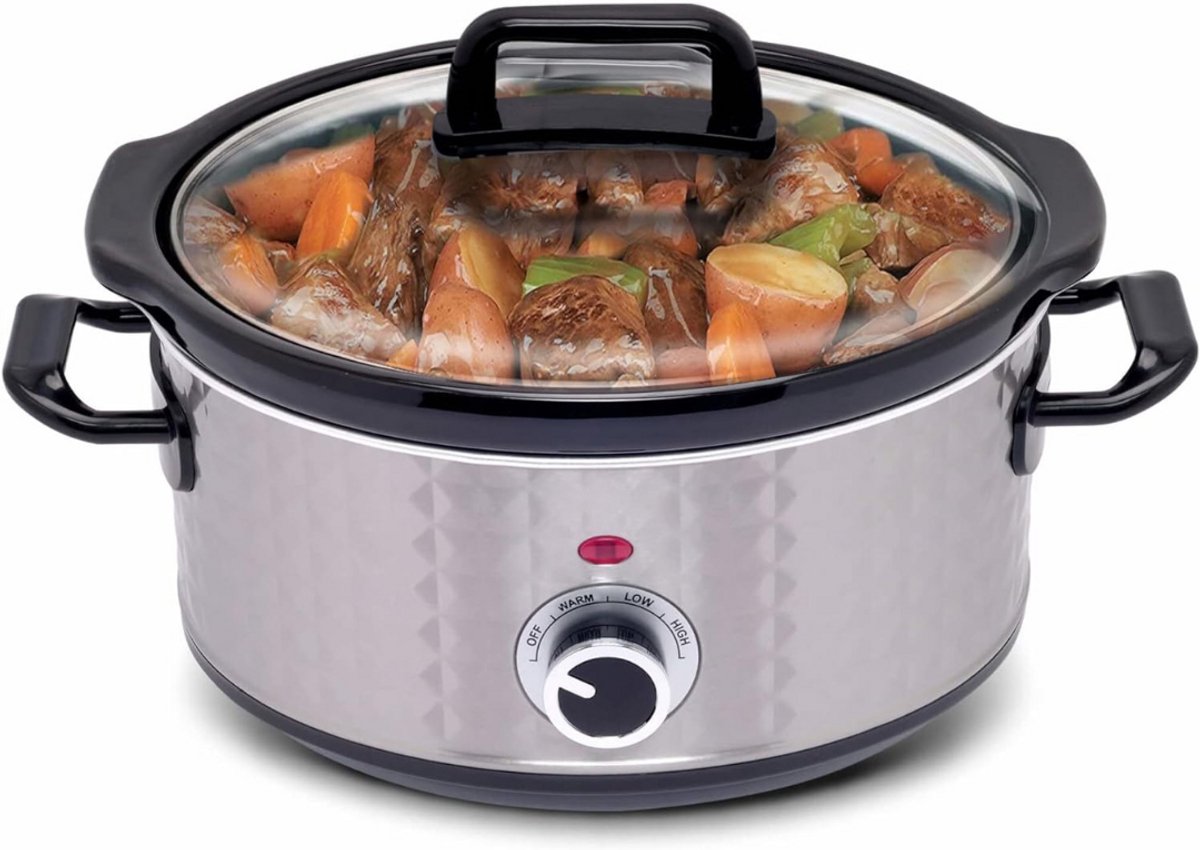 Afbeelding 2 van DailySupplies® Slowcooker met Timer - Keramische Binnenpan - Hotpot - Zilver