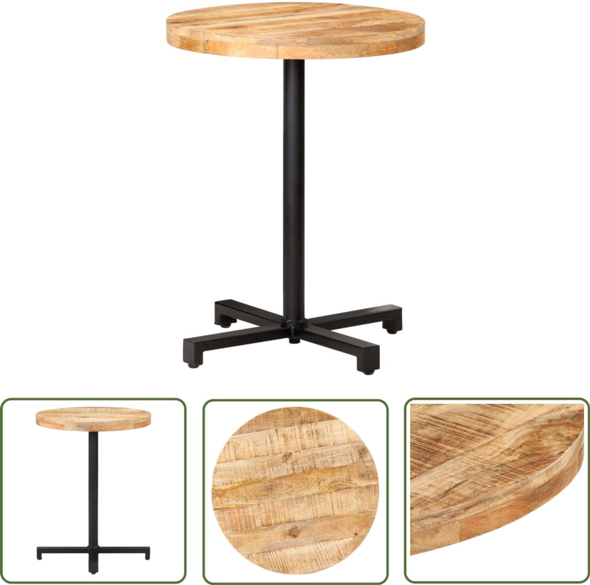 vidaXL Bistrotafel - rond - Ø60x75 - cm - ruw - mangohout Bruin