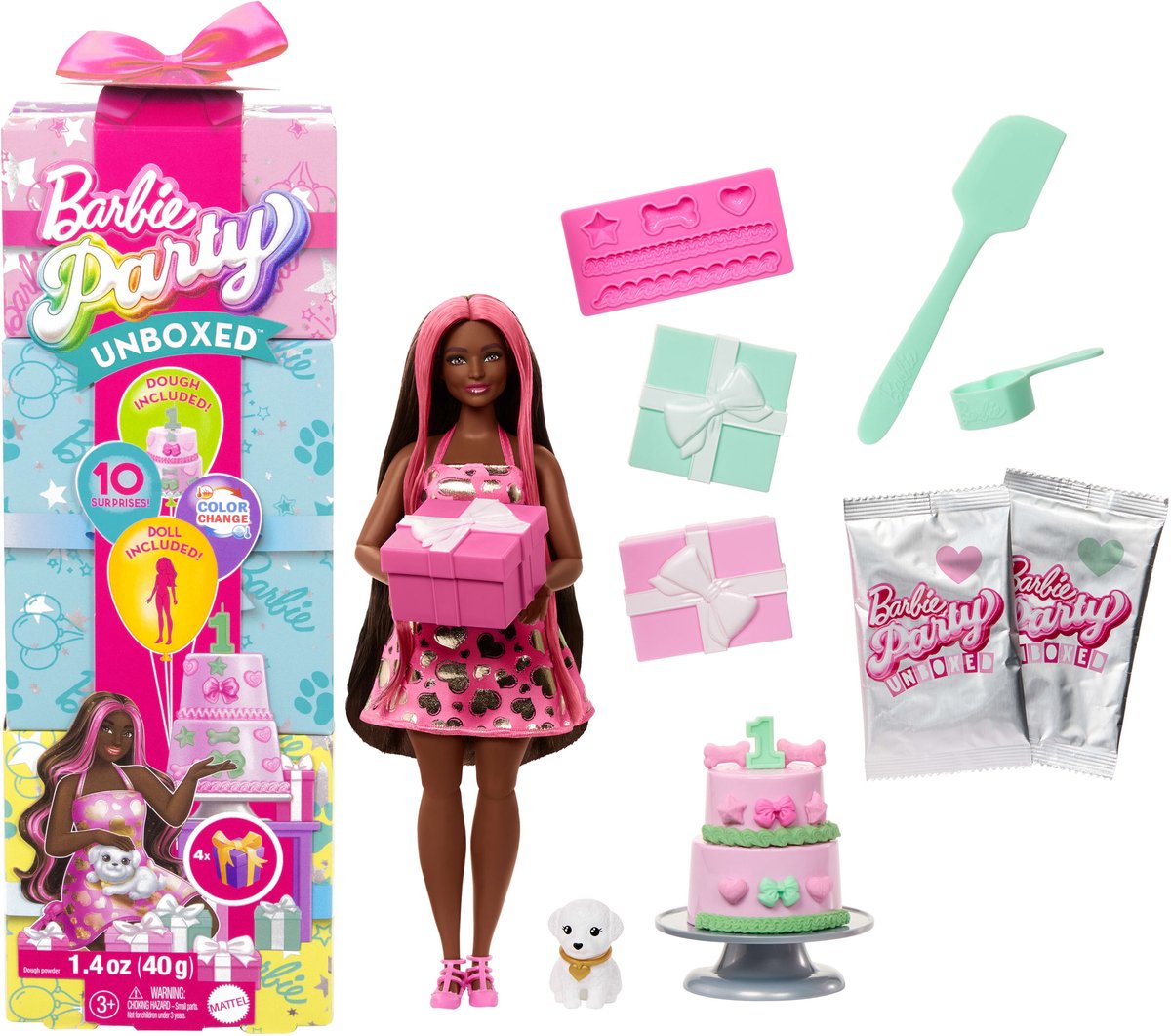 Barbie Party unboxed 2/1 pop met knalroze jurk
