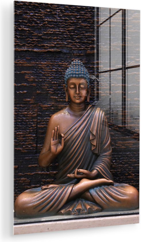 Peinture sur verre - Statue de Bouddha - Bronze - Bouddha - Peinture sur verre - Photo sur verre - Verre acrylique - Décoration murale - 40x60 cm - Décoration murale