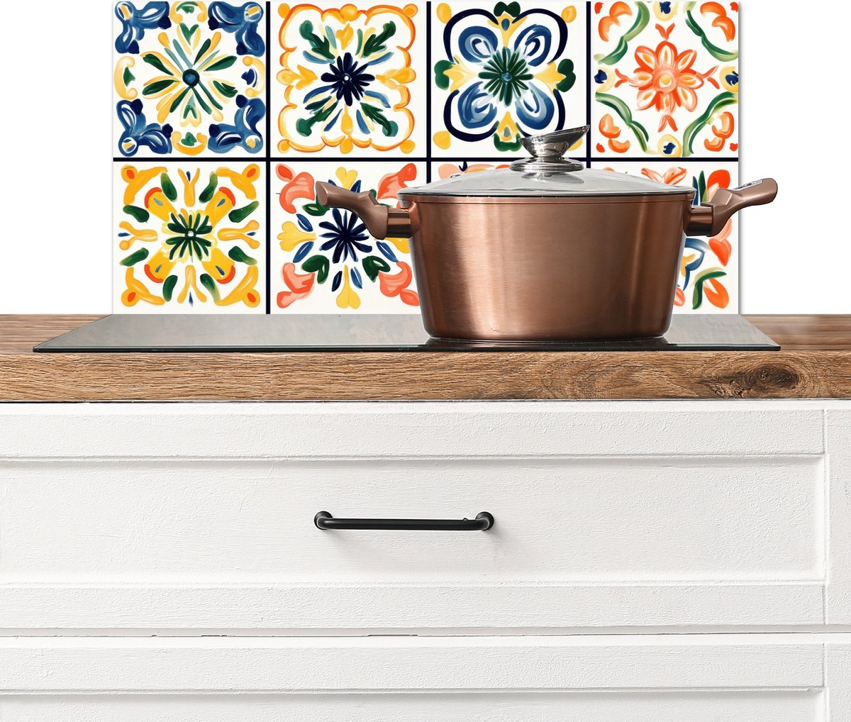 Spatscherm keuken 60x30 cm - Kookplaat achterwand Spaans - Tegels - Keramiek - Bloemen - Muurbeschermer - Spatwand fornuis - Hoogwaardig aluminium