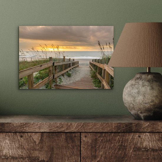 Aluminium schilderij 30x20 cm - Wanddecoratie metaal - Strand - Zee - Duin - Pad - Metalen muurdecoratie woonkamer - Decoratie industrieel - Foto op dibond - Industriële accessoires slaapkamer