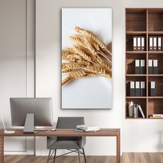Aluminium schilderij 80x160 cm - Wanddecoratie metaal - Graan - Geel - Wit - Natuur - Stilleven - Metalen muurdecoratie woonkamer - Decoratie industrieel - Foto op dibond - Industriële accessoires slaapkamer