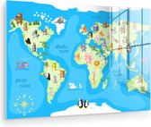 Peinture sur Verre - Carte du Wereldkaart - Enfants - Animaux - Atlas - 180x120 cm - Peintures sur Verre Peintures - Photo sur Glas