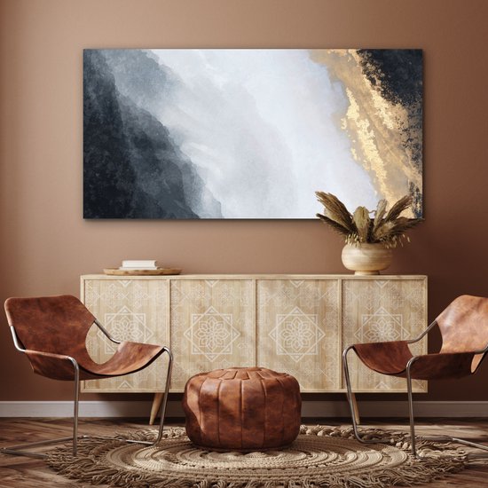 Décoration murale Métal - Aluminium Peinture Industriel - Abstrait - Peinture - Goud - Zwart - Marbre - 160x80 cm - Dibond - Photo sur aluminium - Décoration murale industrielle - Pour le salon / chambre