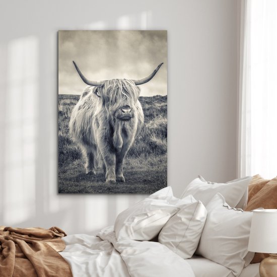 Tableau aluminium 60x90 cm - Décoration murale métal - Highlander écossais - Animaux - Nuages ​​- Vache - Nature - Décoration murale métal salon - Décoration industrielle - Photo sur dibond - Accessoires industriels chambre