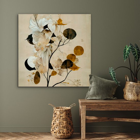 Décoration murale Métal - Peinture Aluminium Industriel - Fleurs - Feuilles - Arbre - Pastel - 90x90 cm - Dibond - Photo sur aluminium - Décoration murale industrielle - Pour le salon/chambre