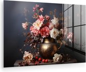 MuchoWow® Glasschilderij 180x120 cm - Schilderij acrylglas - Stilleven - Bloemen - Rozen - Boeket - Vaas - Foto op glas - Muurdecoratie woonkamer - Wanddecoratie slaapkamer - Schilderijen