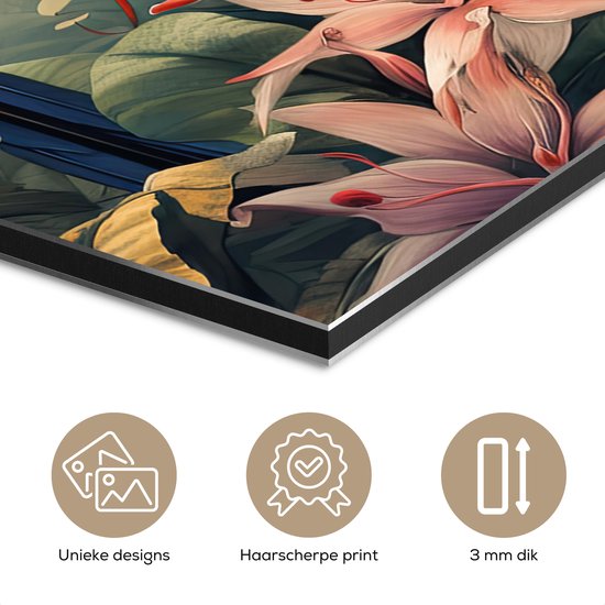 Décoration murale Métal - Peinture Aluminium Industriel - Toucan - Vogels - Fleurs - Nature - Jungle - 20x40 cm - Dibond - Photo sur aluminium - Décoration murale industrielle - Pour le salon/chambre