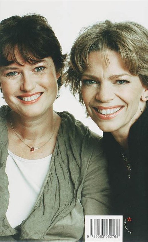 Twee lachende vrouwen, Inge Diepman en Sylia de Graaf, voor de achterkant van een boek.