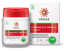 Vitals Vitamine B12 1000 mcg - 100 capsules. Hoge dosering van de biologische actieve vormen methylcobalamine en adenosylcobalamine.