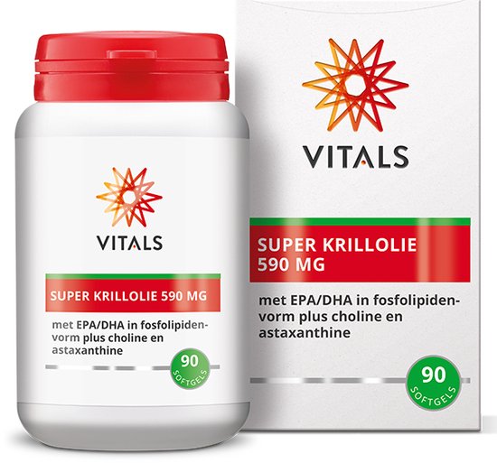 Vitals Super Krillolie 590 mg - 90 softgels - omega 3. Met EPA/DHA in fosfolipidenvorm plus Choline en Astaxanthine.