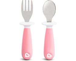 Munchkin Kinderbestek Vork en Lepel voor peuters – Raise - 2-delig - vanaf 12 maanden - Roestvrijstalen bestekset - Roze