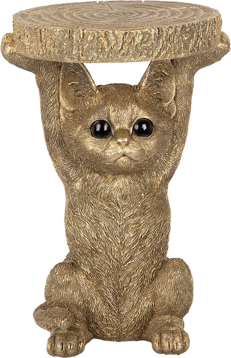 Clayre & Eef Bijzettafel Kat 25x23x36 cm Goudkleurig Kunststof