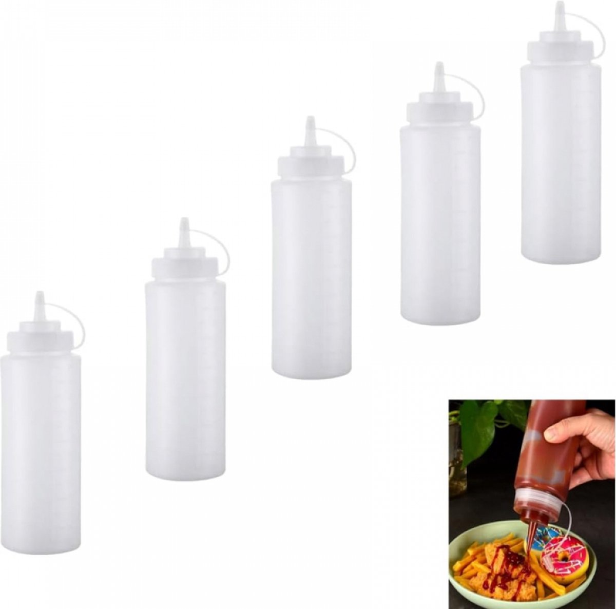 Image of 5stuks - plastic knijpflessen - knijpflessen/sausflessen - Doseerflessen/sausflessen - 250 ml - knijpkruidenflessen voor specerijen - Sausfles - Portioneerflessen - Doorzichtige knijpflessen - mayo en ketchup knijpflessen - voor schilderen bakken