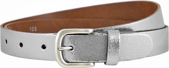 Landley Dames Riem Leer Metallic Zilver – Breedte 3 cm – Leren Vrouwen Riem - Lengte totaal 110 cm / Riemmaat 95