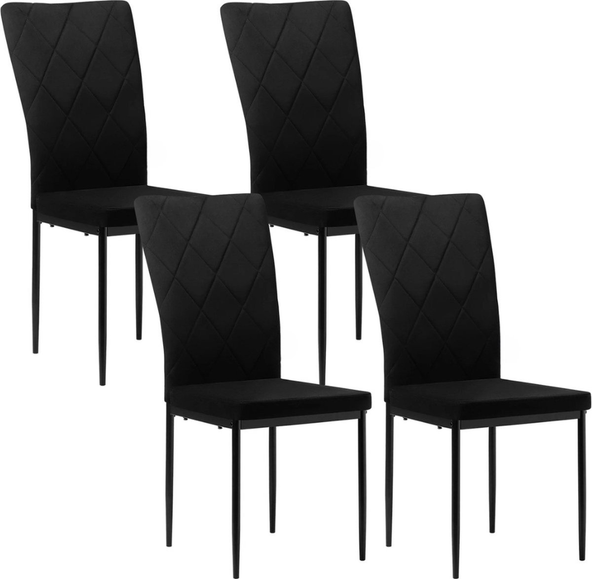 Fluwelen eetkamerstoelen set Zwart - Eetkamerstoelen - Stoel - Stoelen - 4st. zithoogte 46