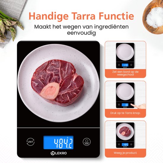 Digitale Precisie Keukenweegschaal – Weegschaal Keuken - Nieuw 2026 Model - 1gr-15kg – 0.1gr Nauwkeurigheid - Tarra Functie - Zwart