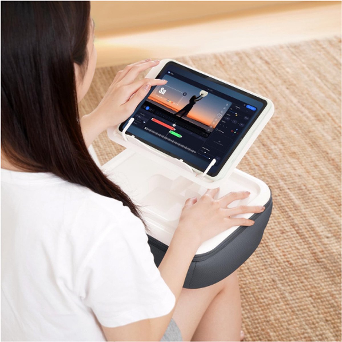 Elitehood Tablet Kussenstandaard – Verstelbare Hoek En Hoogte, Zacht EPS-Schium, Compatibel Met 4-15,6 Inch Tablets, Kindle En Boeken – Grijs