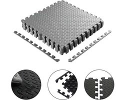 ForzaFit EVA Schuim Grijze Fitness Puzzelmat Tegels pak van 4 stuks - 120 x 120 cm - Speelmat 12mm dik - Set van 4 60x60cm Tegels met randen