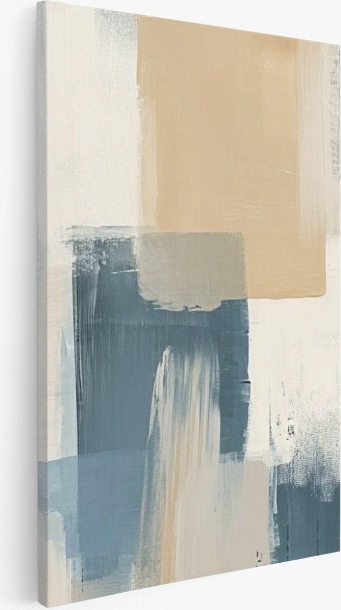 Saammp Canvas Schilderij - Beige gestreept - Abstract kunstwerk - 100x150 - Foto op canvas - Wanddecoratie - Muurdecoratie Woonkamer - Slaapkamer decoratie - Canvas Print Multicolor