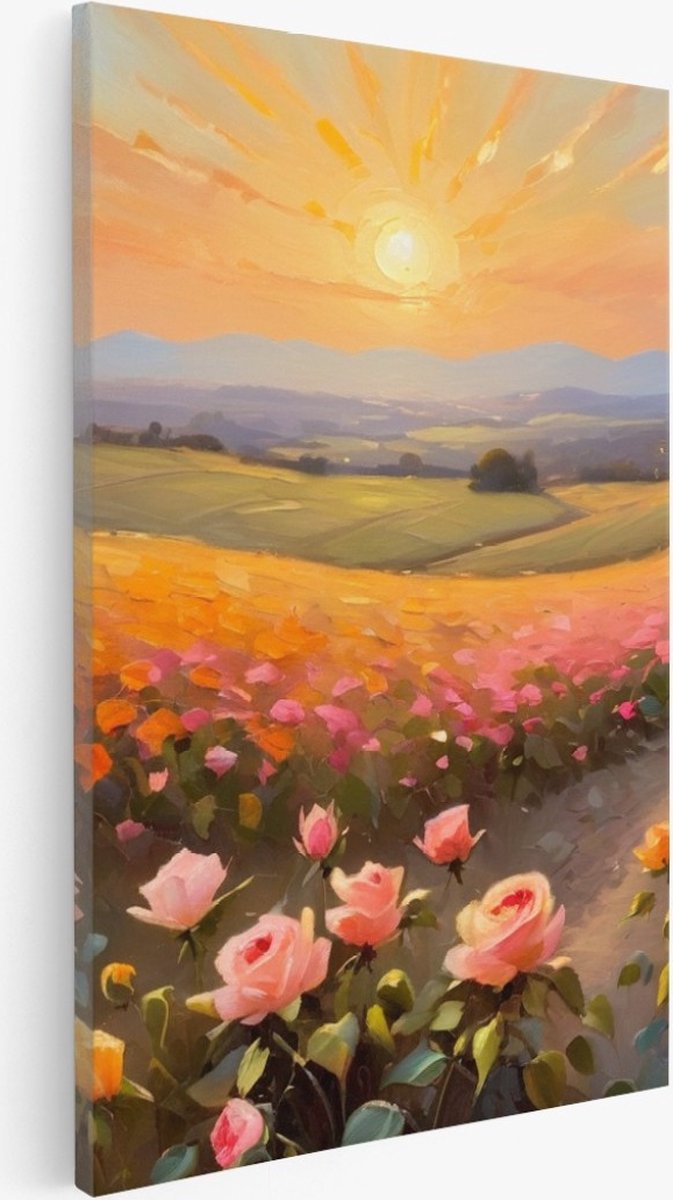 Saammp Canvas Schilderij - Landschap - Roze Bloemenveld - Abstract - 30x45 - Foto op canvas - Wanddecoratie - Muurdecoratie Woonkamer - Slaapkamer decoratie - Canvas Print Multicolor