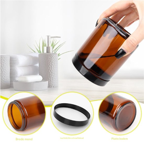 2 Stuks 5 Oz Amberkleurige Glazen Potten Rechtzijdige Cosmetische Binnenvoeringen Ambachtelijke