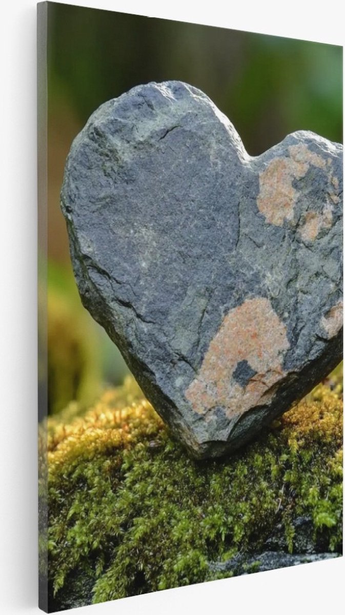 Saammp Canvas Schilderij - Steen in de vorm van een hart - Natuur - Landschap - 75x100 - Foto op canvas - Wanddecoratie - Muurdecoratie Woonkamer - Slaapkamer decoratie - Canvas Print Multicolor