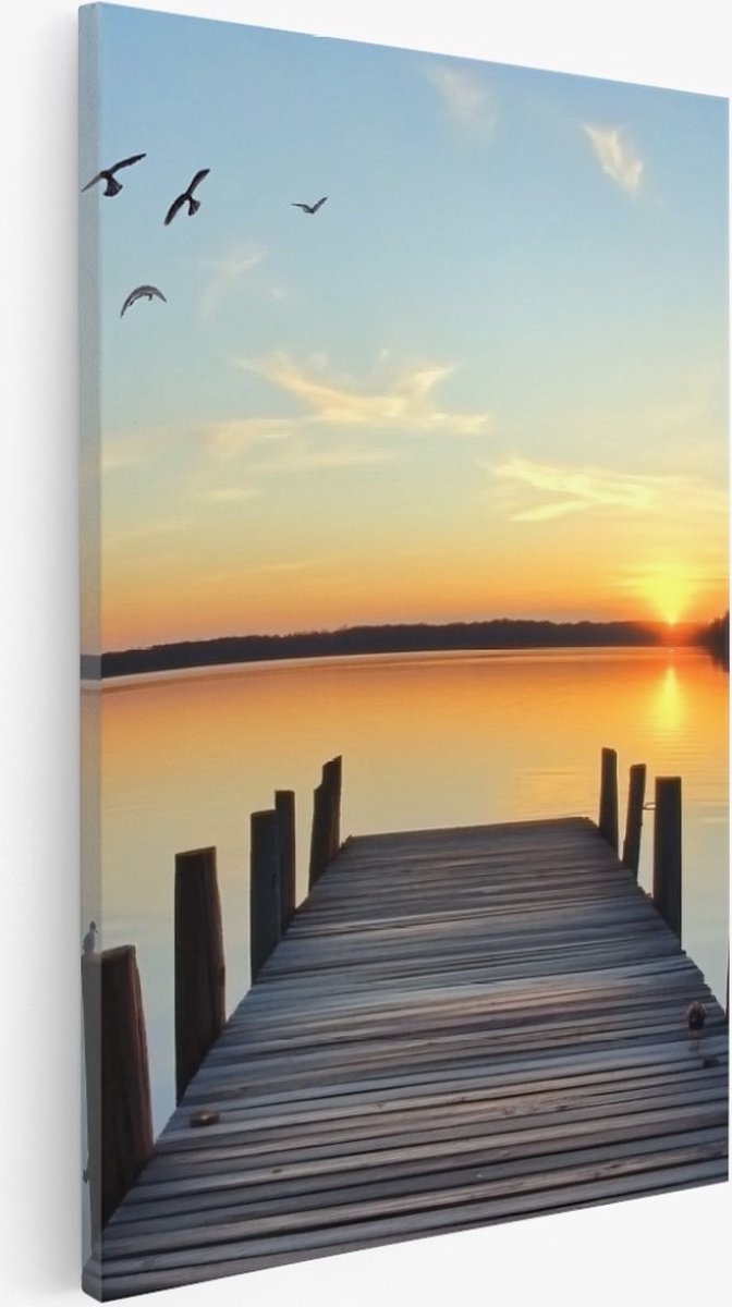Saammp Canvas Schilderij - Steiger - Nederland - Natuur - Landschap - 75x100 - Foto op canvas - Wanddecoratie - Muurdecoratie Woonkamer - Slaapkamer decoratie - Canvas Print Multicolor