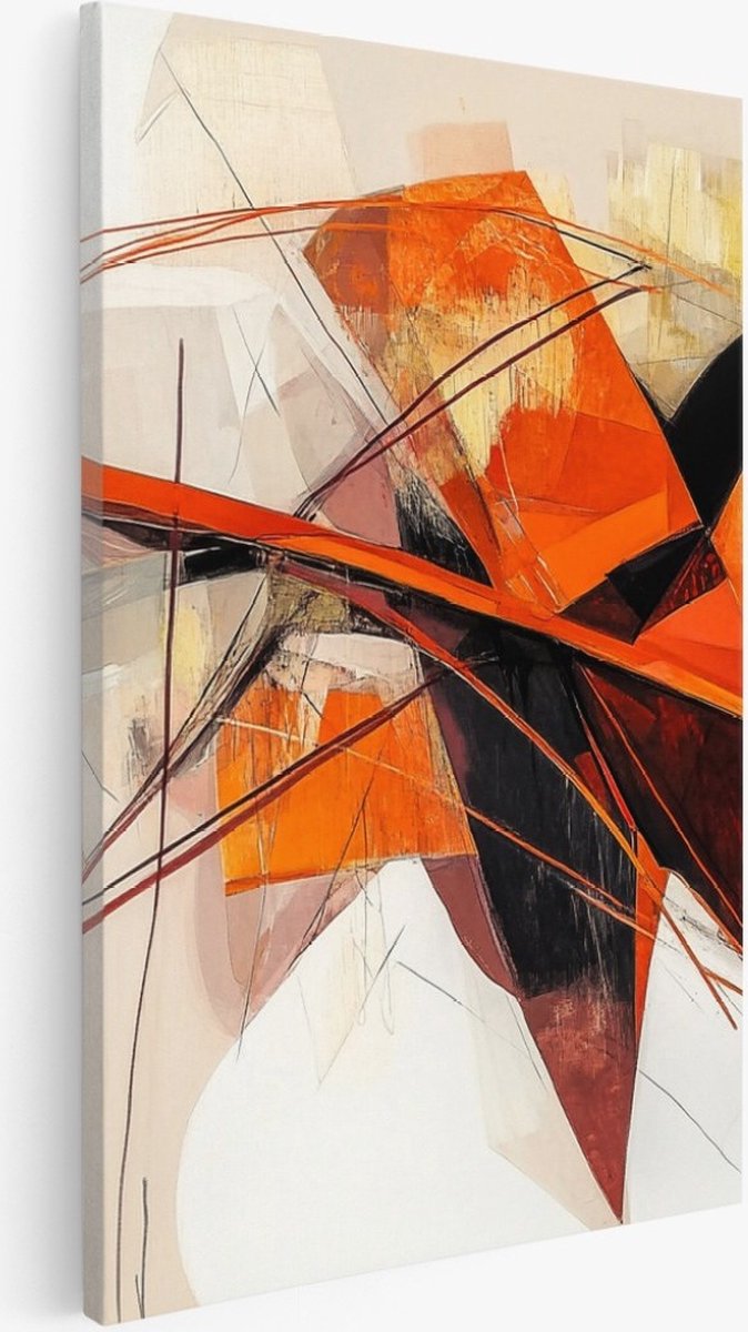 Saammp Canvas Schilderij - Dynamisch - Rood - Abstract kunstwerk - 50x70 - Foto op canvas - Wanddecoratie - Muurdecoratie Woonkamer - Slaapkamer decoratie - Canvas Print Multicolor