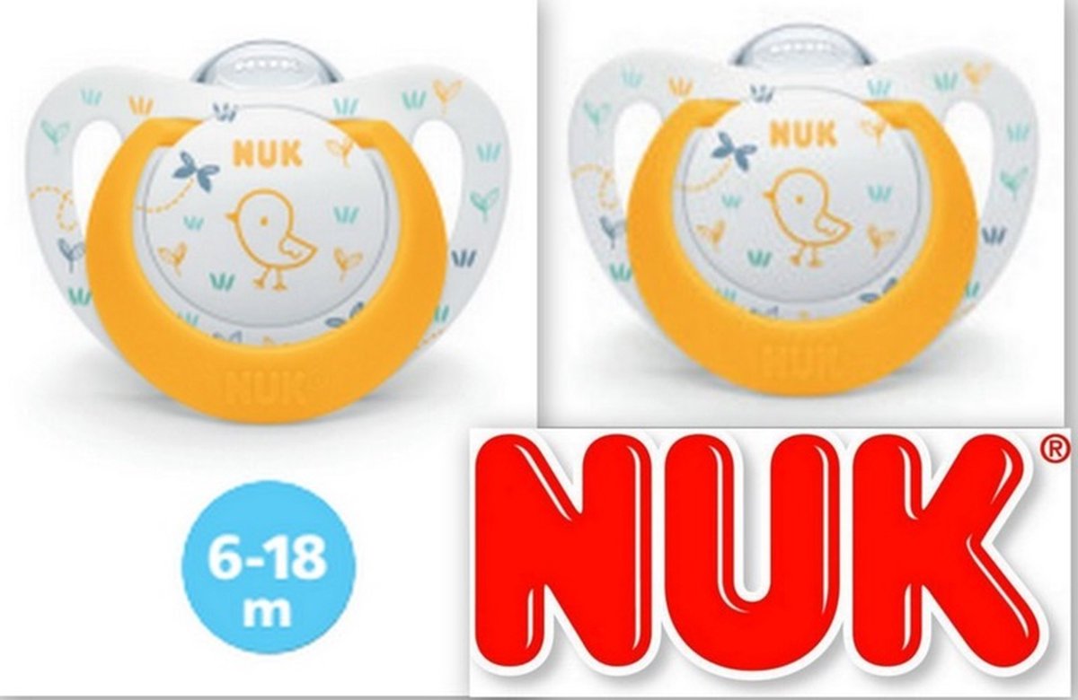 NUK Expert | Gele siliconen fopspenen | 6-18 maanden | 2st. set | 6-18 maanden