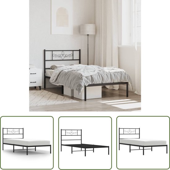 Tidyard Bedframe, metalen bed, bedframe, lattenbodem, slaapkamerbed, slaapkamermeubel, trouwbed, zwart, metaal, 140 x 200 cm