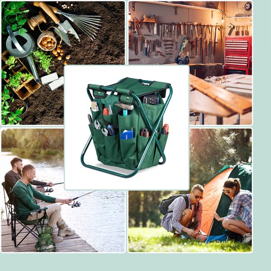 tuinkruk - opbergruimte tuingereedschap - opvouwbaar - 42 x 30 x 39 cm - groen — afbeelding 2