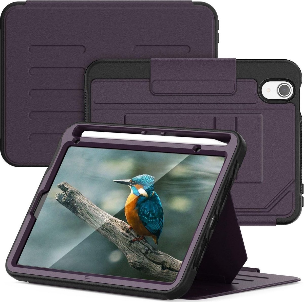 Mobigear Tablethoes geschikt voor Apple iPad Mini 6 (2021) Hoes | Mobigear Magnetic Folio Bookcase + Stylus Houder - Paars