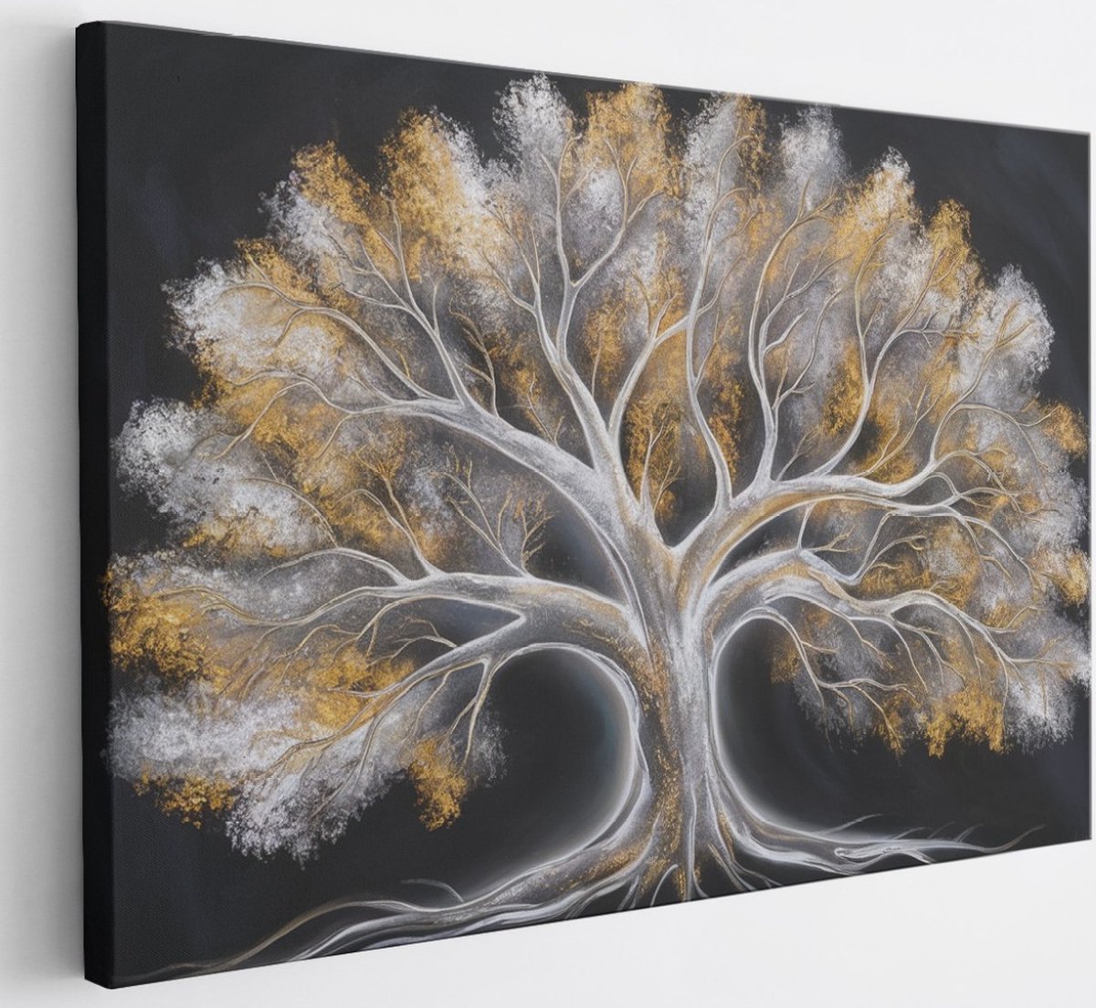 Saammp Canvas Schilderij - Goud zilvere boom - Abstract - 150x100 - Foto op canvas - Wanddecoratie - Muurdecoratie Woonkamer - Slaapkamer decoratie - Canvas Print Multicolor