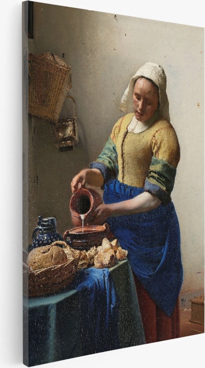 Saammp Canvas Schilderij - Johannes Vermeer - Het melkmeisje - Abstract - Kunst - 20x30 -