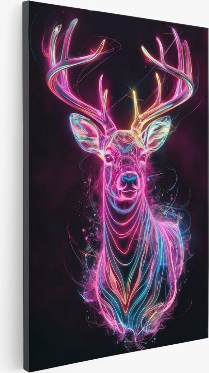 Saammp Canvas Schilderij - Hert - Abstract - Dieren - 20x30 - Foto op canvas - Wanddecoratie - Muurdecoratie Woonkamer - Slaapkamer decoratie - Canvas Print Multicolor