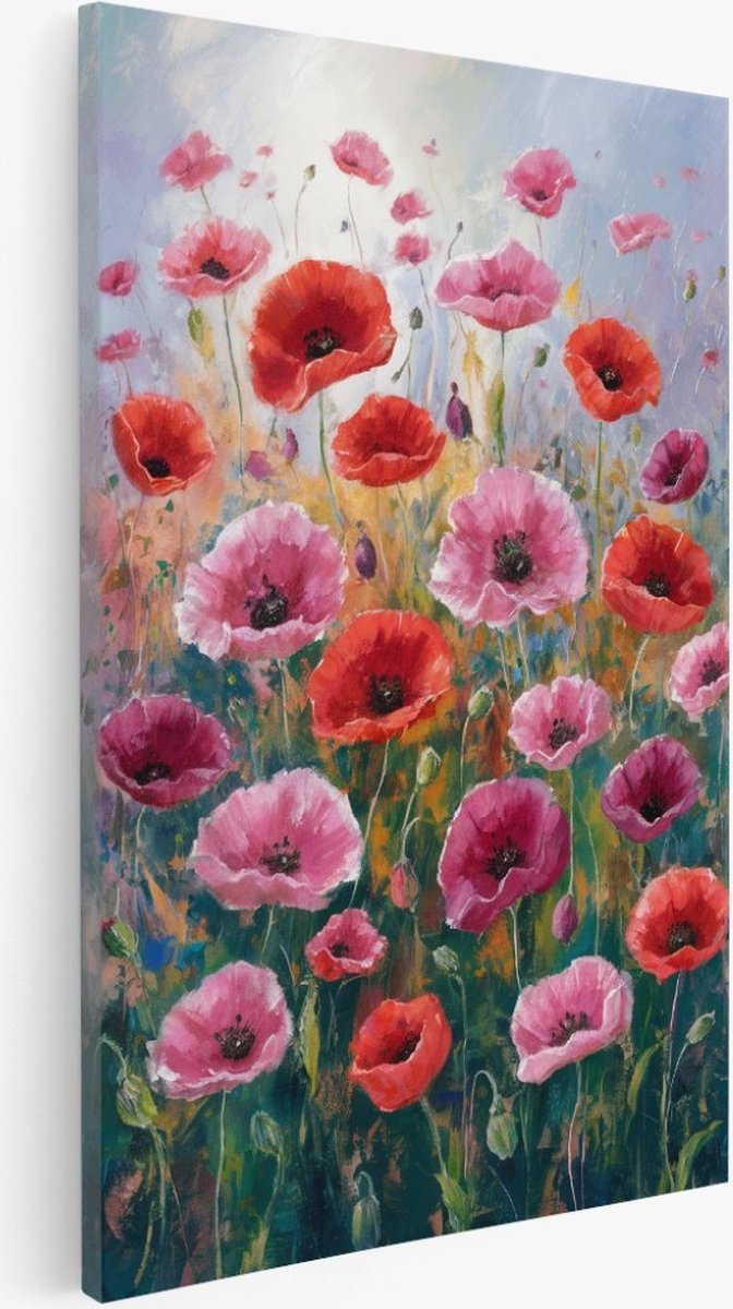 Saammp Canvas Schilderij - Roze Rode Bloemen - Abstract - Kleurrijk - 20x30 - Foto op canvas - Wanddecoratie - Muurdecoratie Woonkamer - Kantoor Decoratie Multicolor
