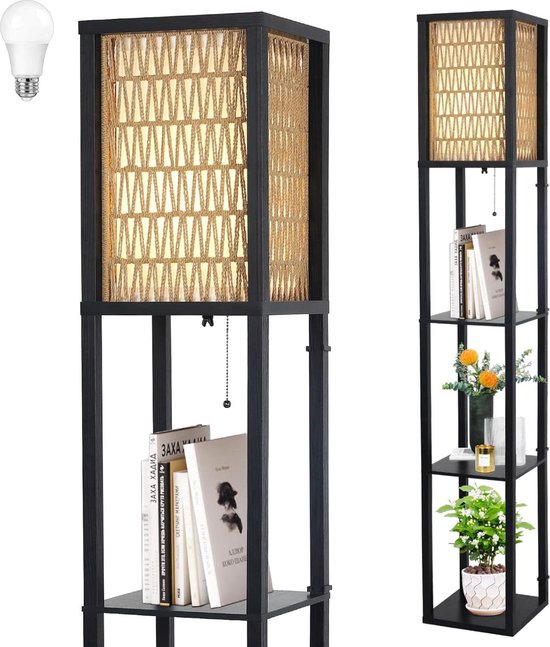 Vintage Boheemse rotan vloerlamp voor woonkamer, industrieel design