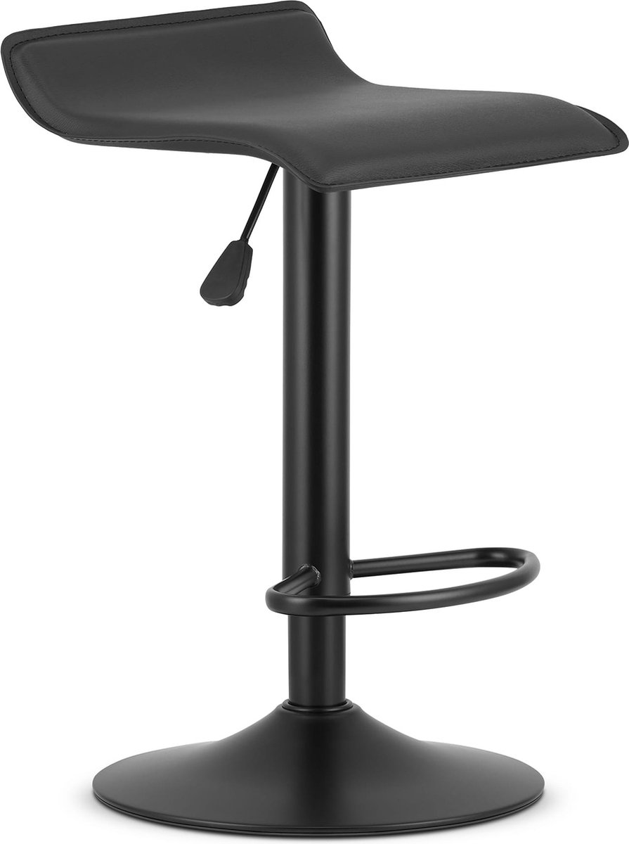 LEOBERT Barkruk FORT - Zwart Kunstleer, Mat Zwarte Basis, Modern Design, Hoogte Verstelbaar, 360° Draaibaar, Max. 120 kg