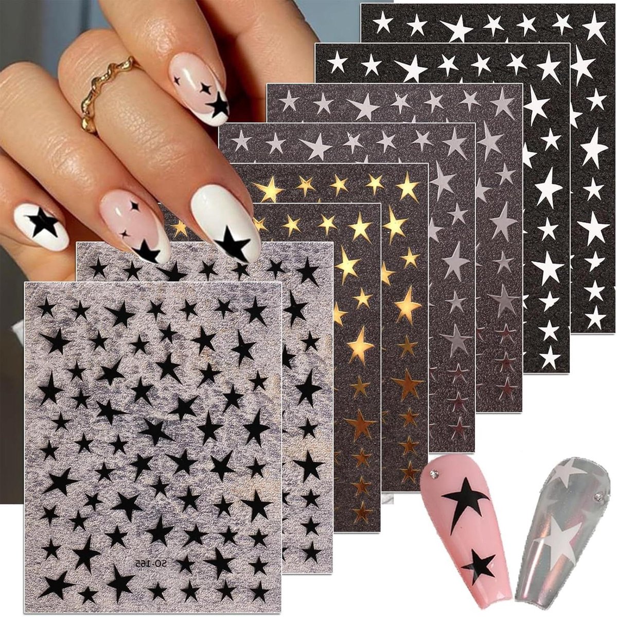 Image of 8 vellen 3D-ster nagelkunststickers - glinsterend - geometrie - acrylnagels .