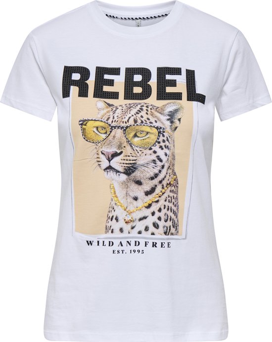 T-shirt Only Onlvibe Life S/s Lunettes Top Box Jr 15291975 White brillant /vibe Rebel Femme Taille - M